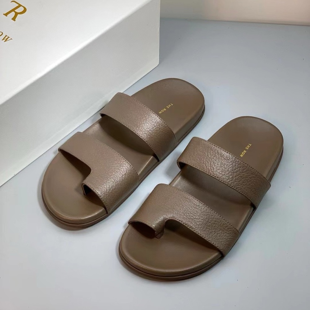 The Row Hugh Sandals in Brown Leather